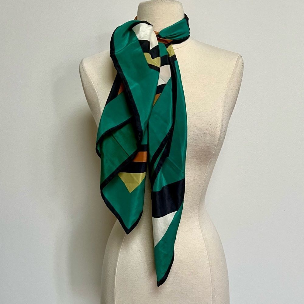 Vintage 80s / 90s Big Block Chevron Geometric Gorgeous Teal Lime Brown Scarf